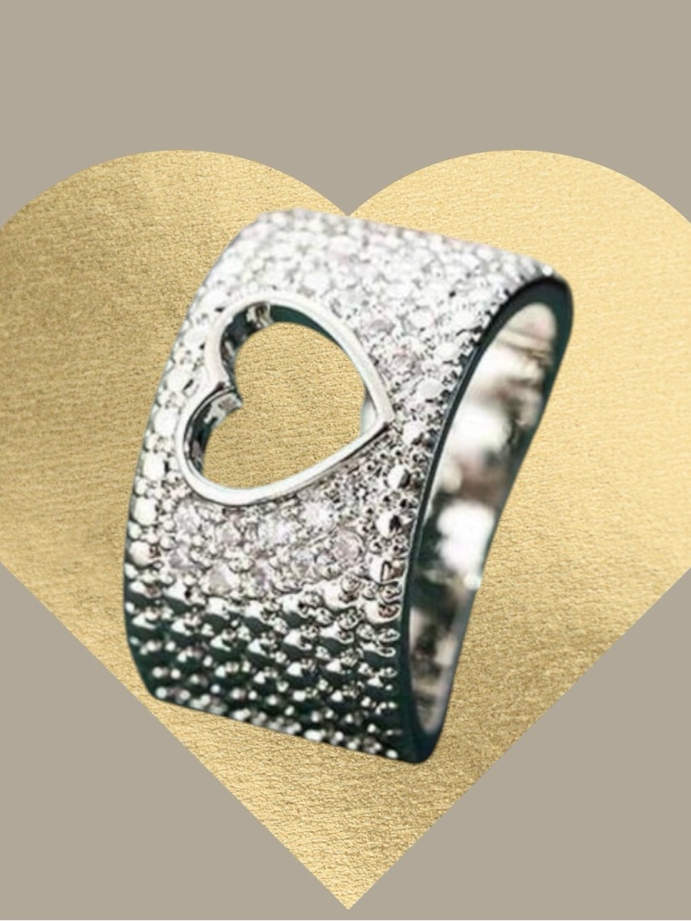 Heart Cutout Wide Band Ring - Silver sz 6 - Picture 3 of 7